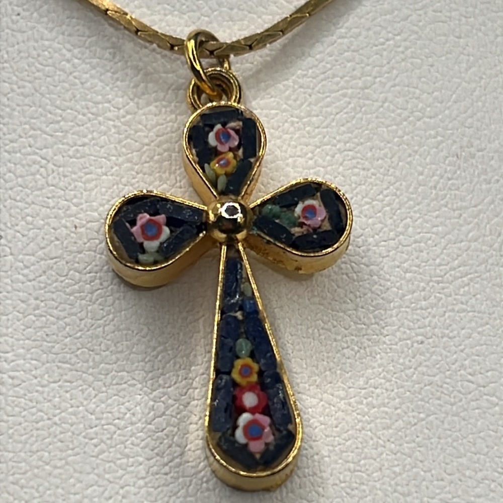 Vintage micro mosaic cross necklace, Italy - Picture 1 of 6